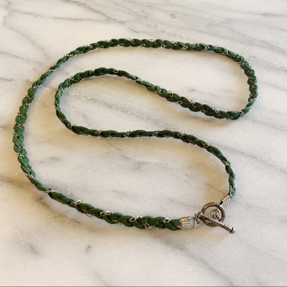 Green Suede and Chain Braided Necklace